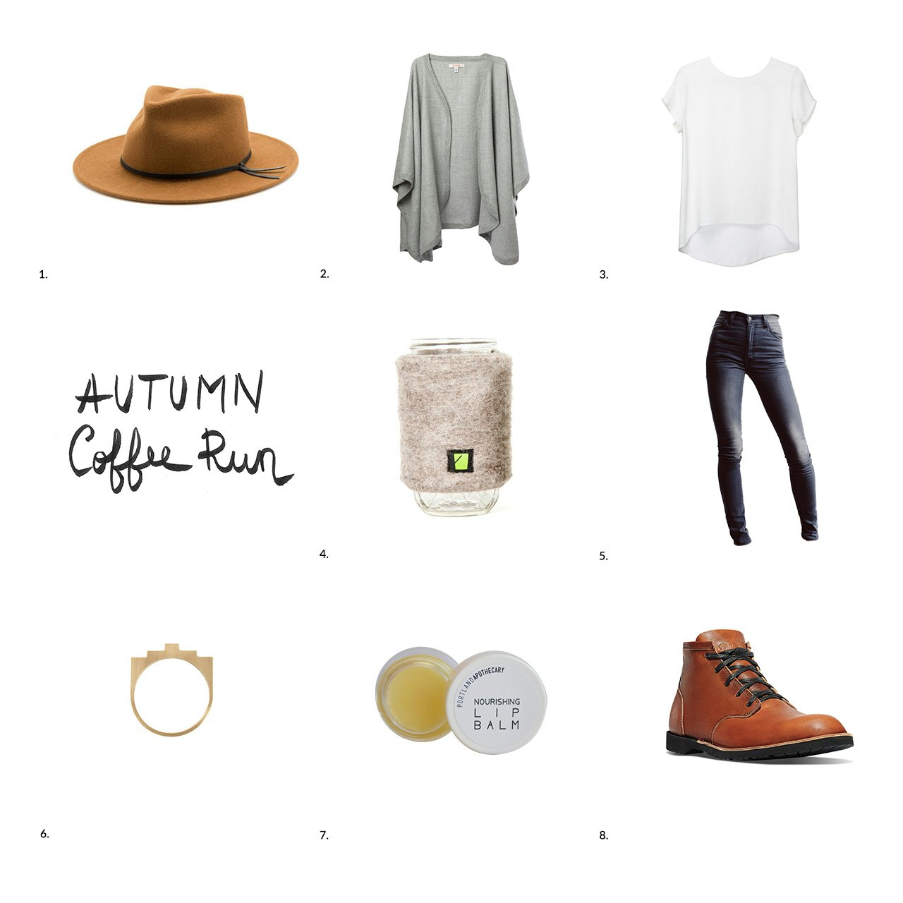 Fall Coffee Run Look Photo Collage and Calligraphy by Conscious by Chloé
