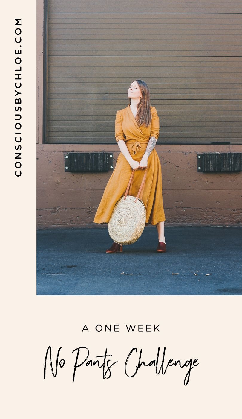 No Pants Week Challenge Yellow Linen Wrap Dress Nisolo Paloma Mules by Conscious by Chloé
