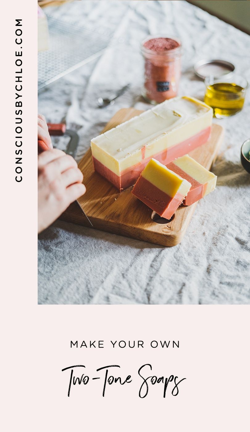 Natural Cold Preocess Rose Coconut Oil and Cocoa Butter Two Color Soap Making by Conscious by Chloé