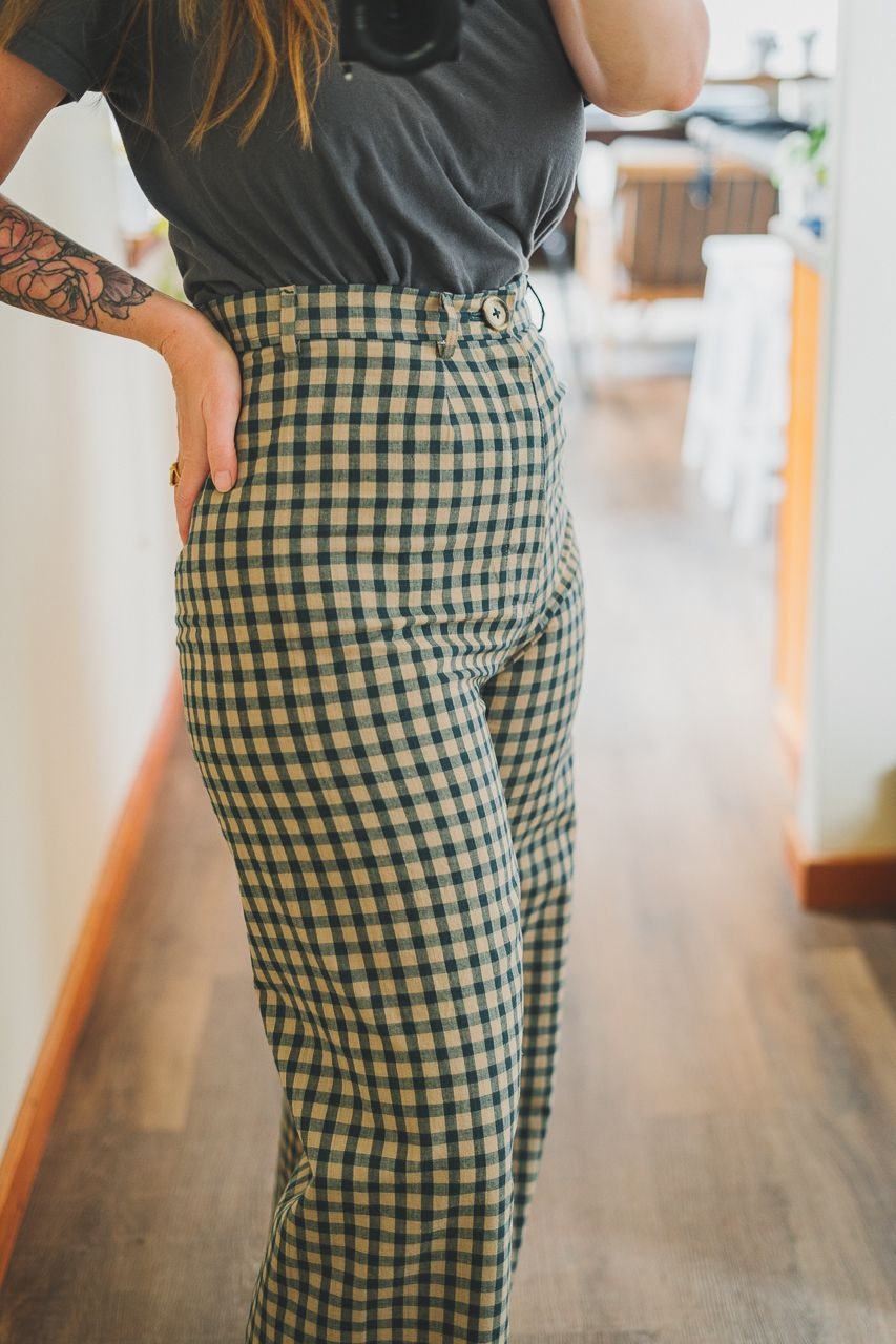 Persephone Pants by Anna Allen Clothing Pattern Review and Tips in Lightweight Gingham by Conscious by Chloé